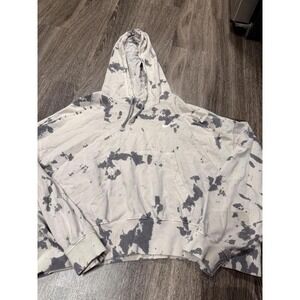 Nike Womens Tie Dye Cropped Hoodie Grey Cream Swoosh Pullover Medium
